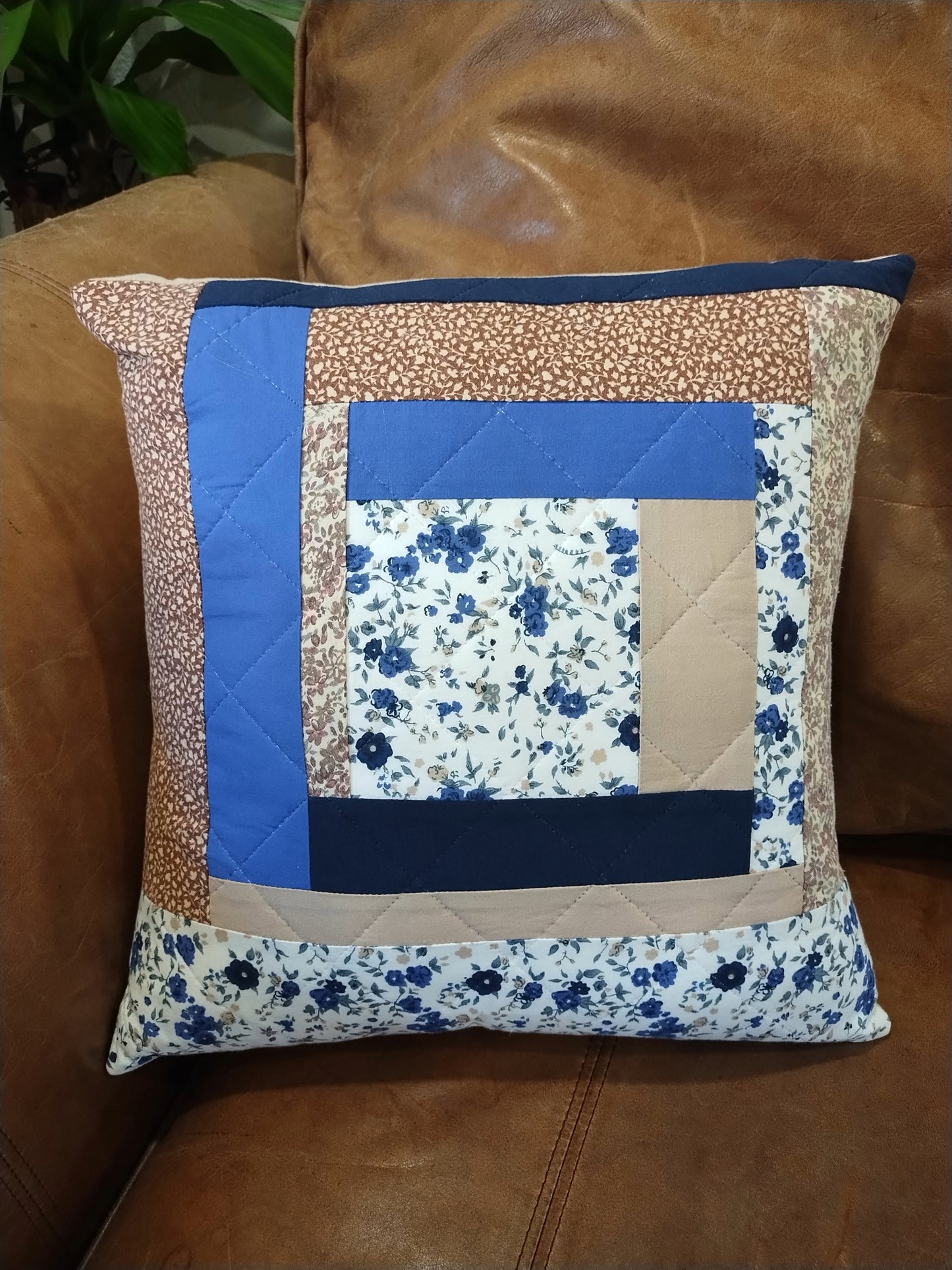 Throw Pillow - Blue/Tan